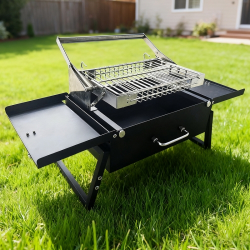 Portable stainless steel outdoor camping barbecue chicken black folding flip barbecue grill