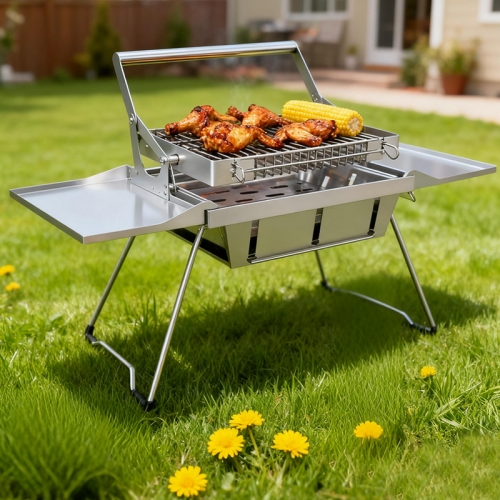 Outdoor camping portable lightweight stainless steel folding with wings flip barbecue grill