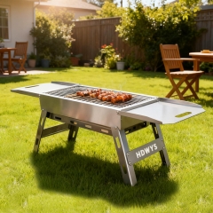 Portable outdoor camping stainless steel folding barbecue and vegetable small barbecue grill