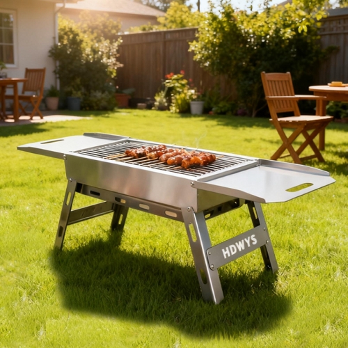 Portable outdoor camping stainless steel folding barbecue and vegetable small barbecue grill