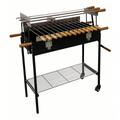 Black electric grilled skewers with rotating Cyprus style charcoal grill